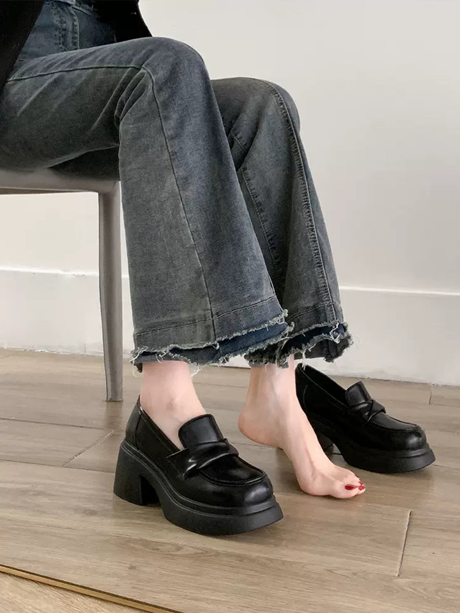 PU Leather Chunky Heeled Ankle Strap Mary Jane Pumps (No Socks)