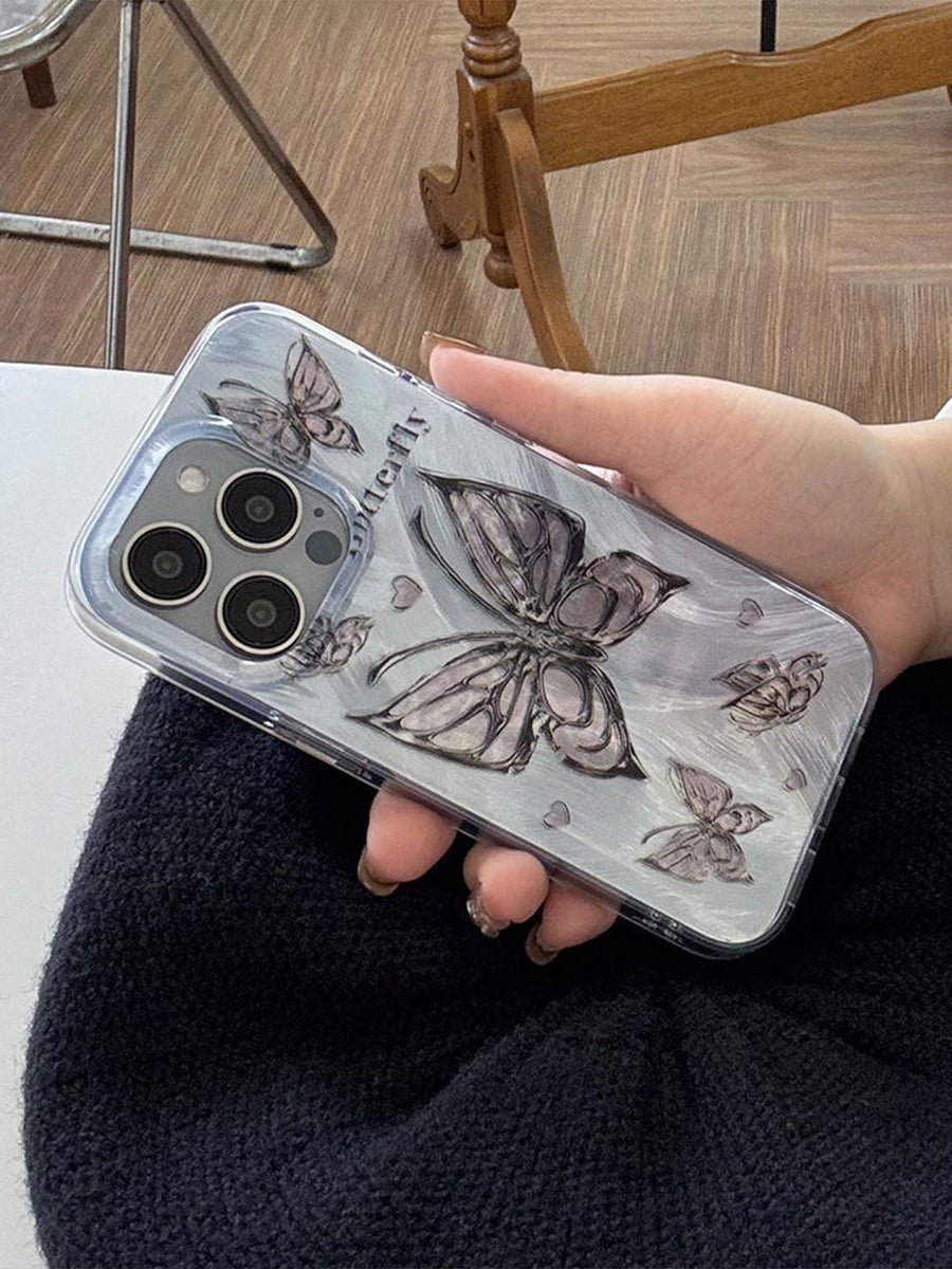 Laser Aurora Butterfly Straight Edge Frosted Phone Case