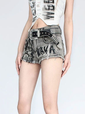 Pirate King Nami Printed Denim Shorts with Belt