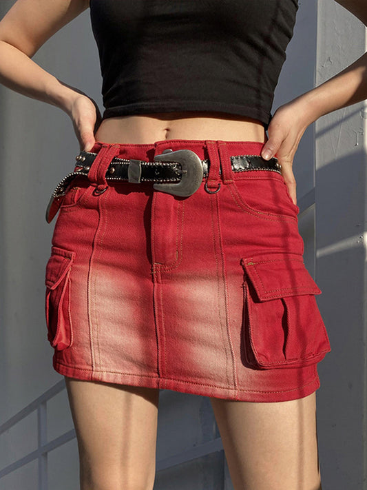 Y2K Vintage Large Pockets High Waist Slim Fit Wrap Hip Denim Skirt