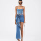 Blue Denim Zipper Cami Top + Floral Irregular Skirt Set