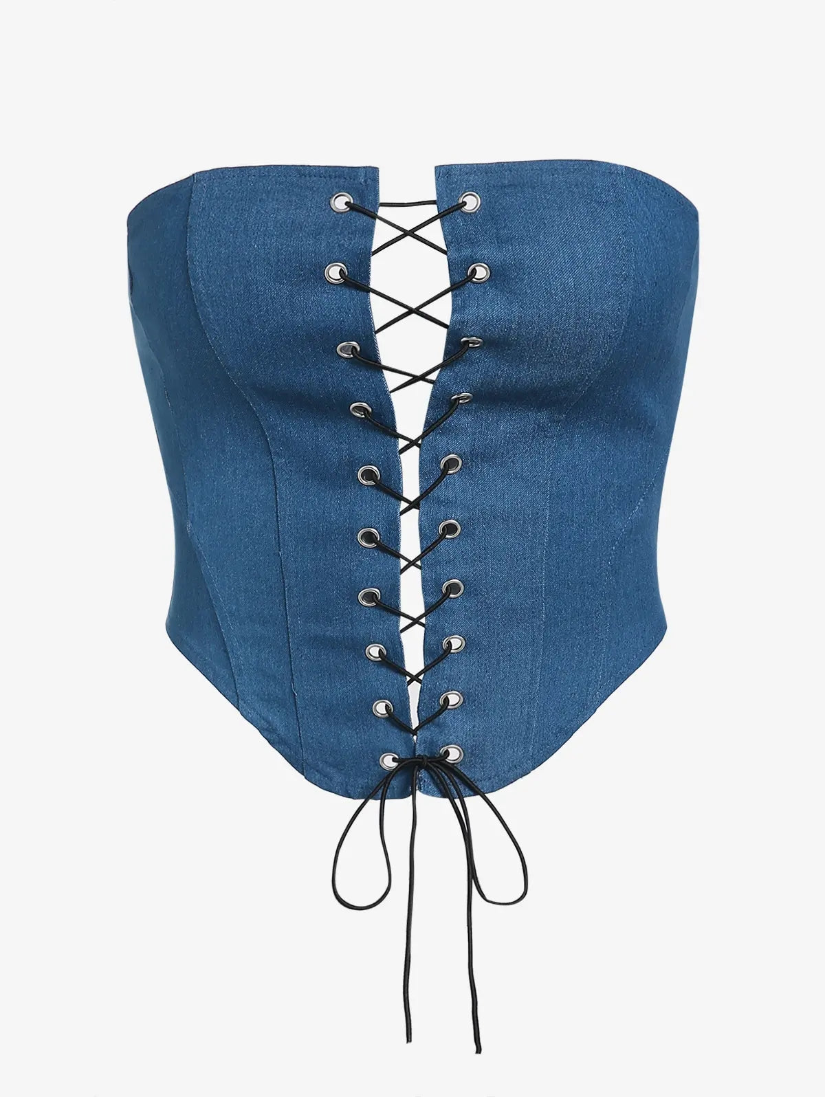 Lace Up Corset-style Denim Strapless Tube Top