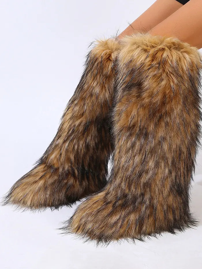 Women's Warmth Thermal Fluffy Faux Fur Mid-calf Snow Boots