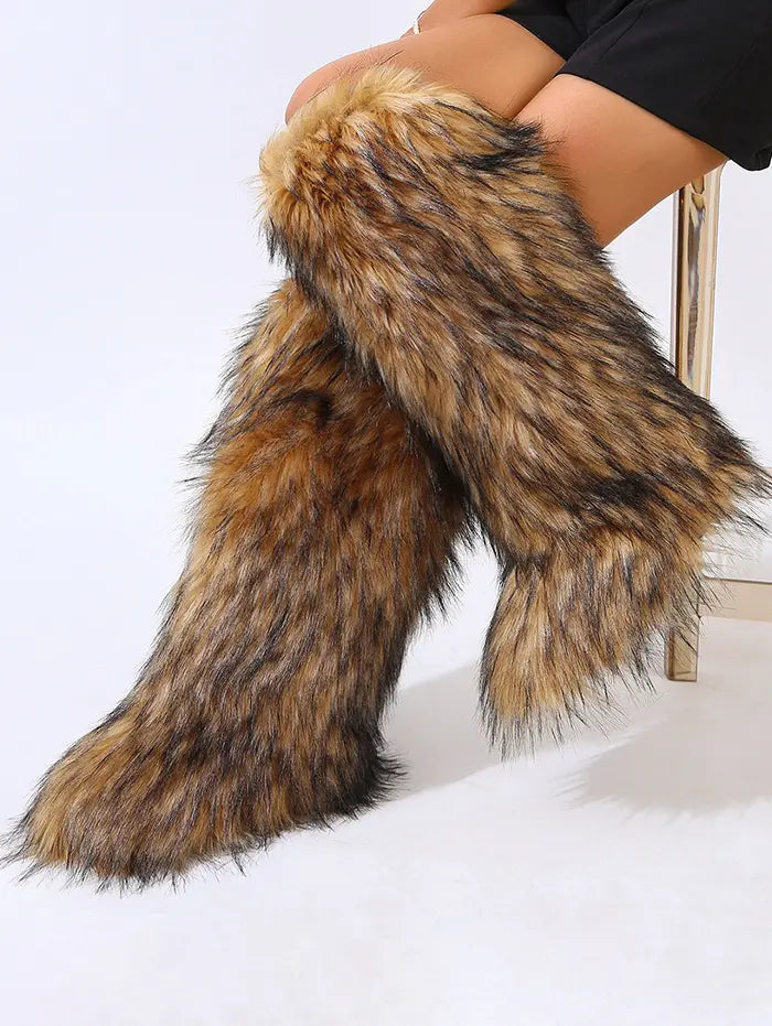 Women's Warmth Thermal Fluffy Faux Fur Mid-calf Snow Boots