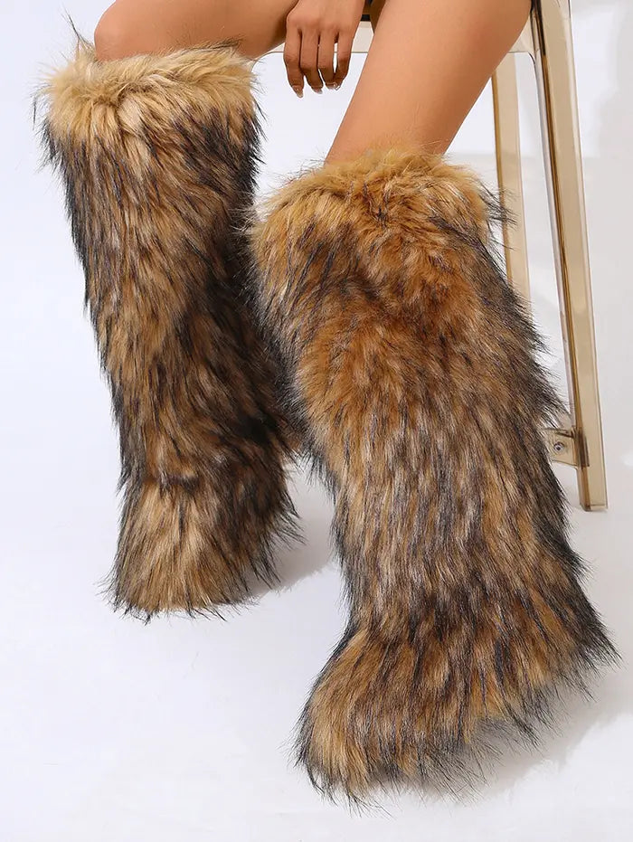 Women's Warmth Thermal Fluffy Faux Fur Mid-calf Snow Boots