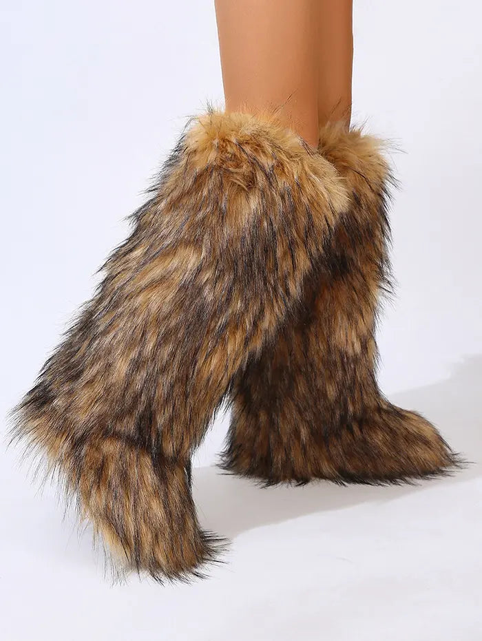 Women's Warmth Thermal Fluffy Faux Fur Mid-calf Snow Boots