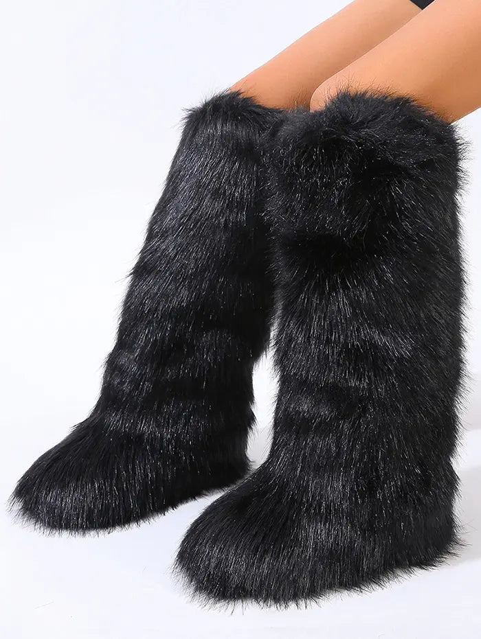 Women's Warmth Thermal Fluffy Faux Fur Mid-calf Snow Boots