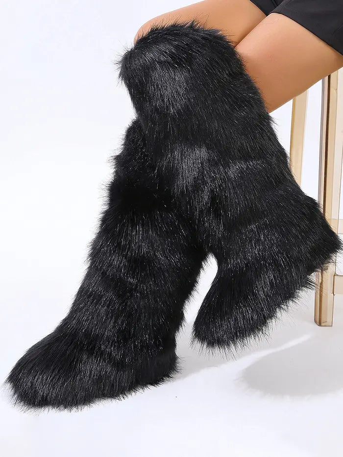 Women's Warmth Thermal Fluffy Faux Fur Mid-calf Snow Boots