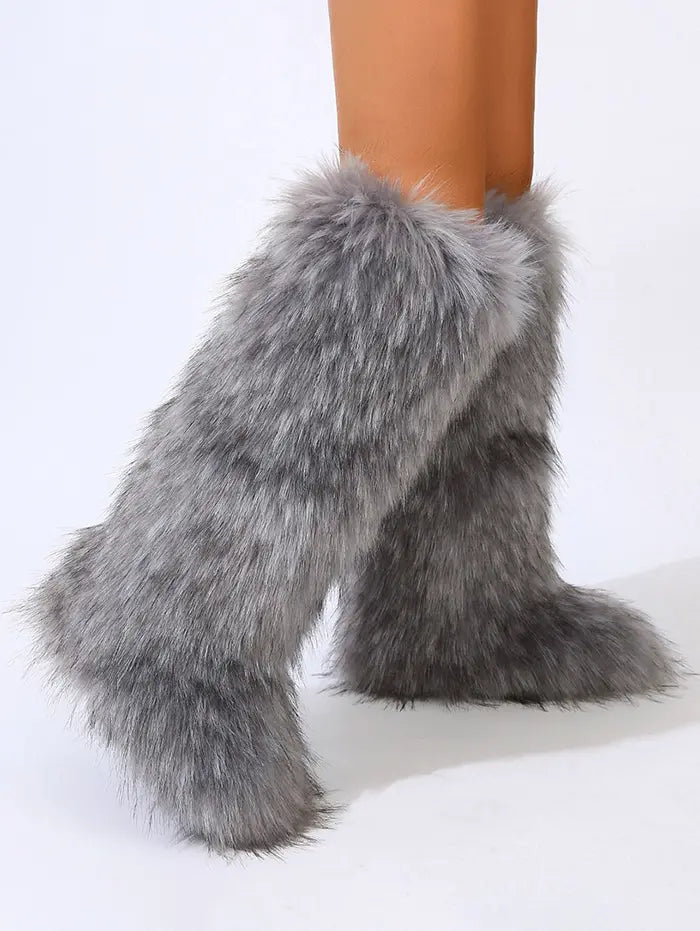 Women's Warmth Thermal Fluffy Faux Fur Mid-calf Snow Boots