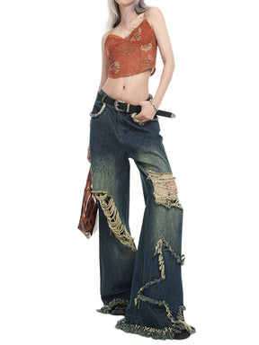 Stars High-Waisted Baggy Wide-Leg Ripped Jeans