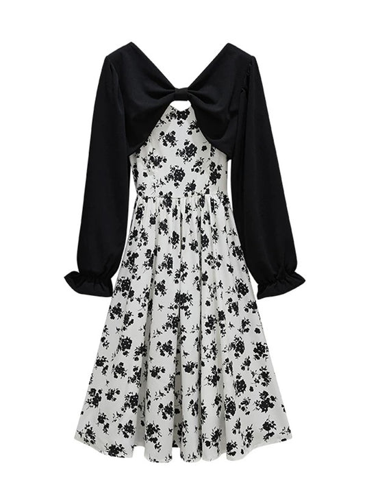 Long Sleeve Cardigan + Rose Camisole Dress Two Piece Set