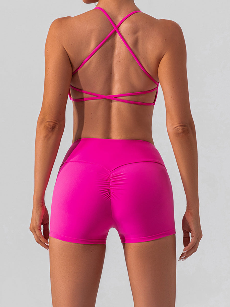 Solid Color Running Shorts for Womens Causal Tummy Control Workout Shorts High Waisted Yoga Capris Shorts