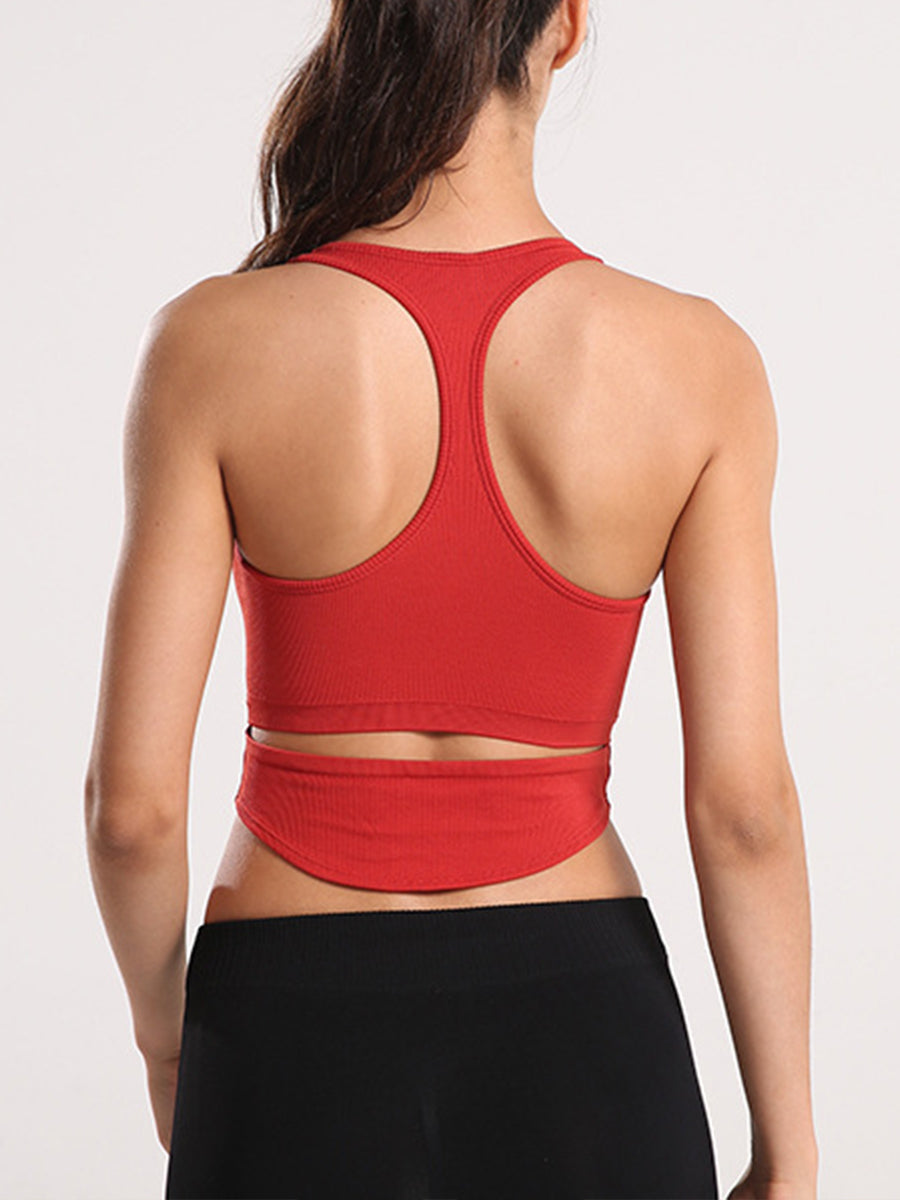 Solid Slim Fit Sports Cami Top Yoga Tank Gym Top with Chest Pads