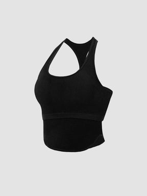 Solid Slim Fit Sports Cami Top Yoga Tank Gym Top with Chest Pads