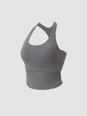 Solid Slim Fit Sports Cami Top Yoga Tank Gym Top with Chest Pads