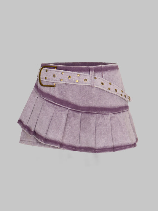Fake Two Piece Patchwork Denim Pleated Hem Shorts