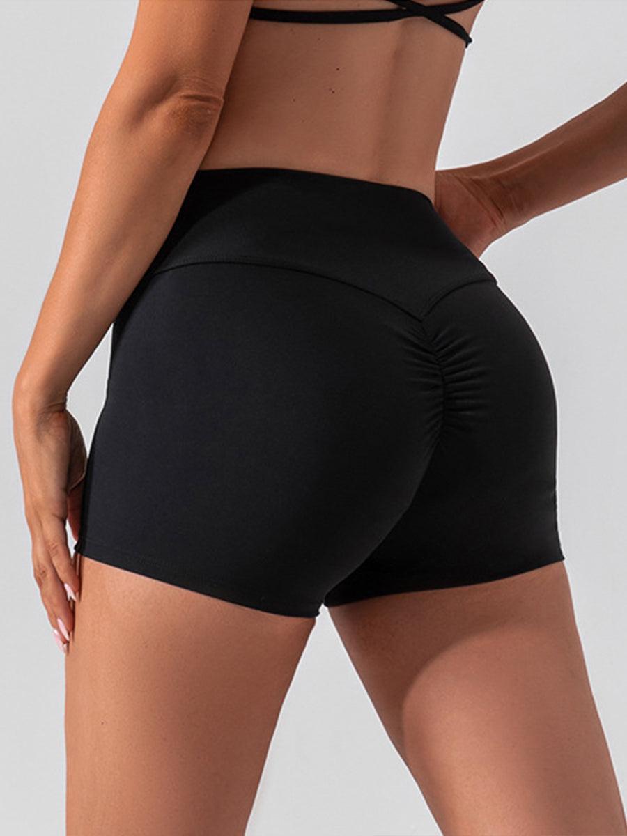 Solid Color Running Shorts for Womens Causal Tummy Control Workout Shorts High Waisted Yoga Capris Shorts