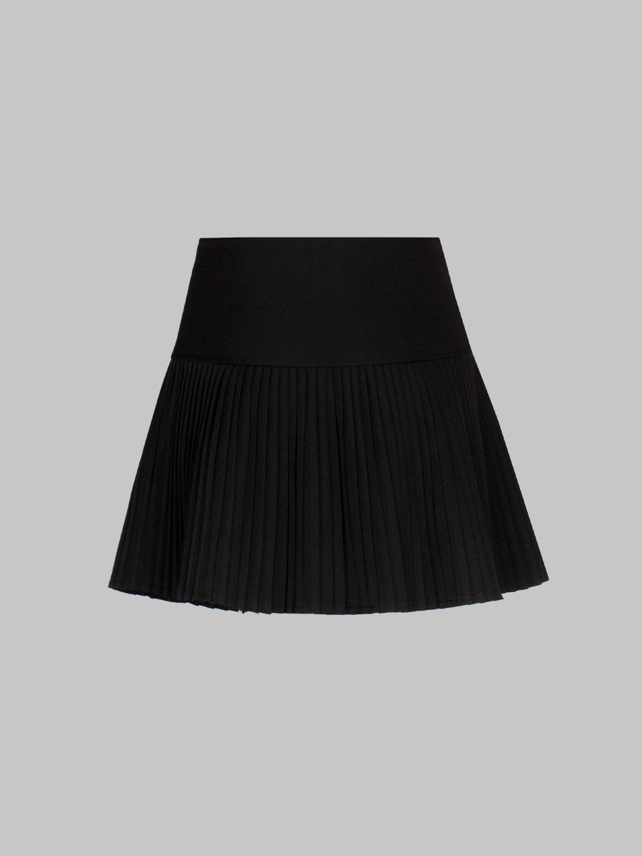 Solid Color Bow Pleated Skirt
