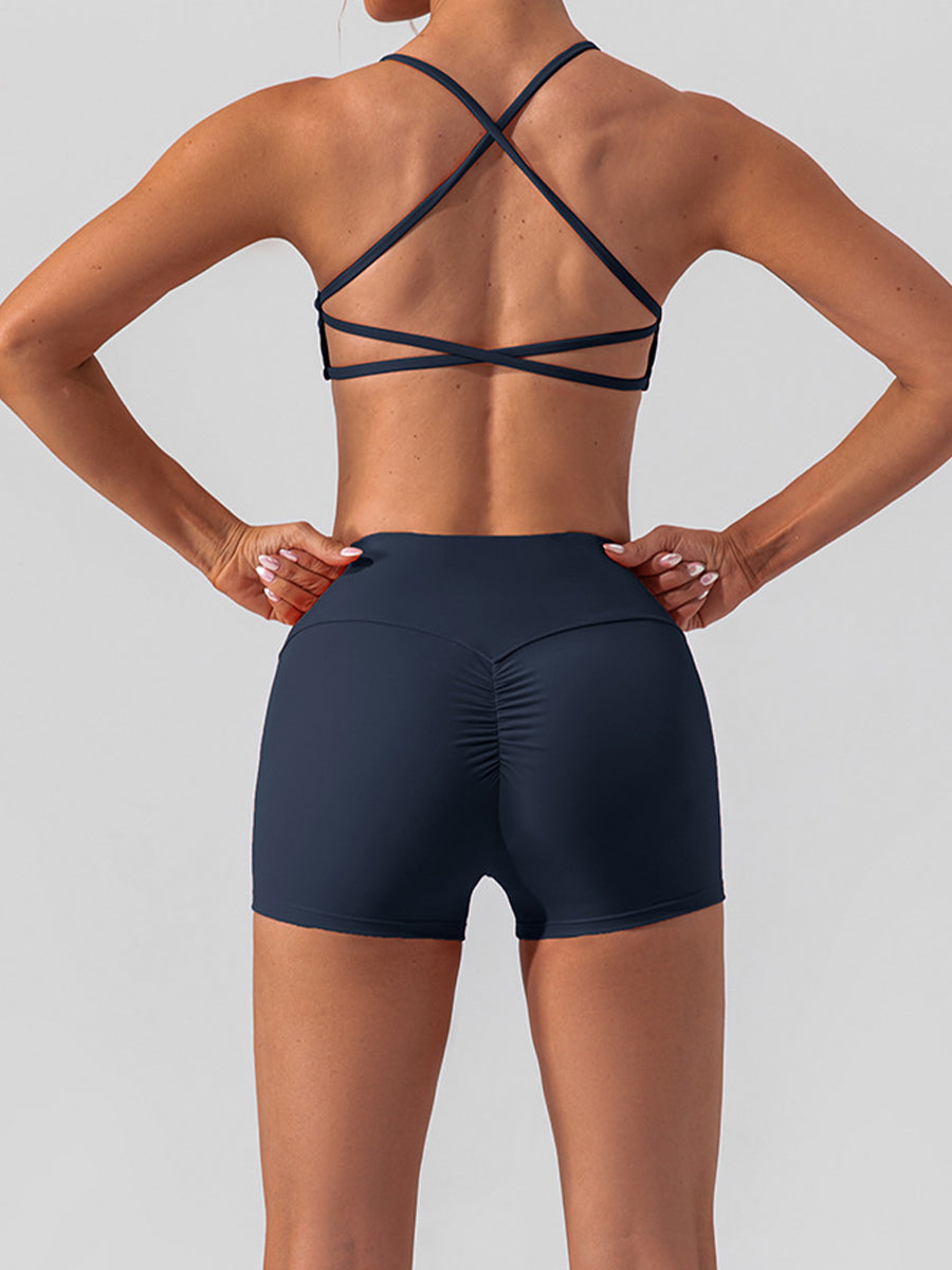 Solid Color Running Shorts for Womens Causal Tummy Control Workout Shorts High Waisted Yoga Capris Shorts