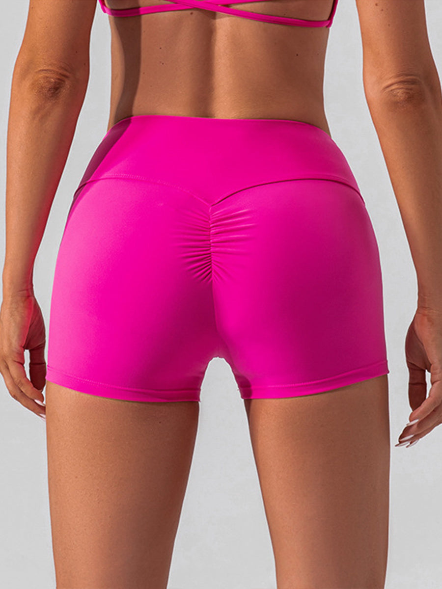 Solid Color Running Shorts for Womens Causal Tummy Control Workout Shorts High Waisted Yoga Capris Shorts