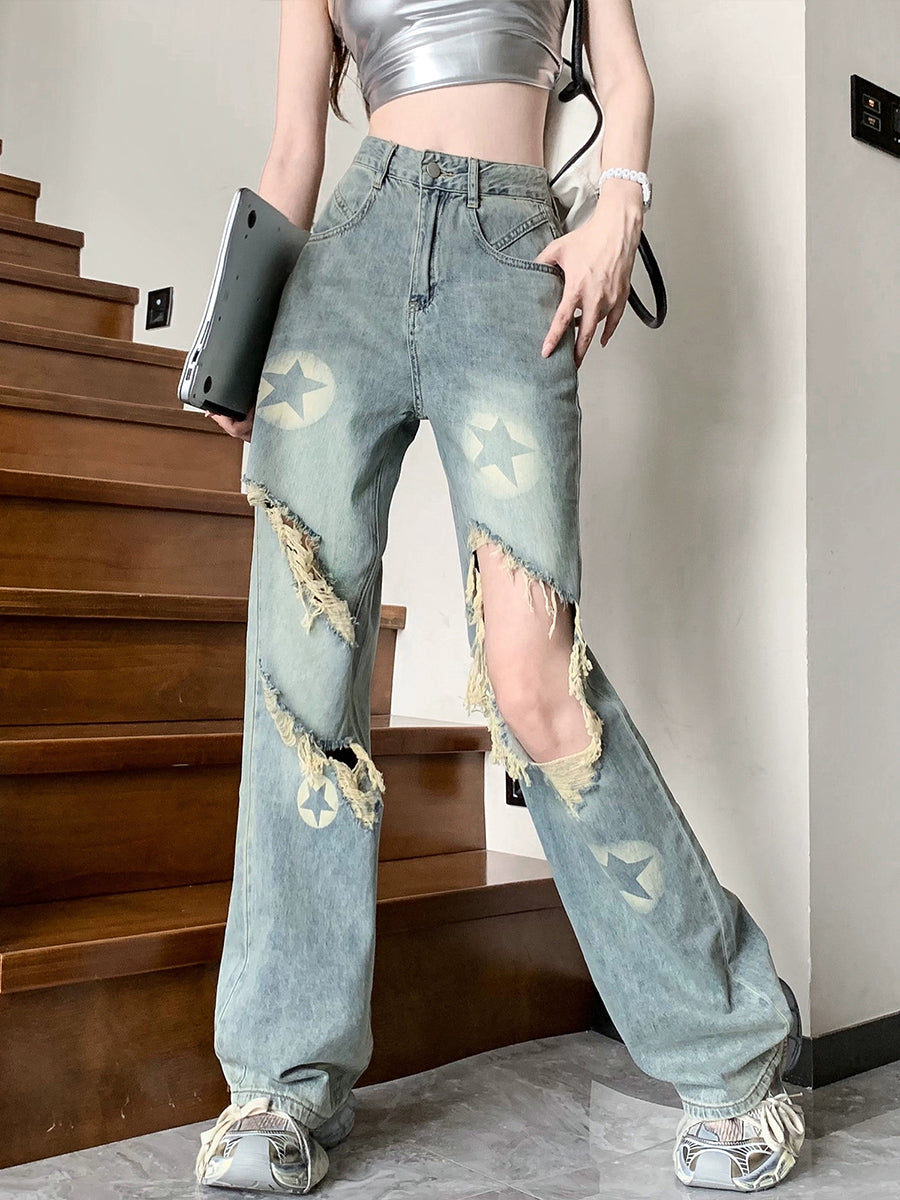 Star Print Denim Jeans