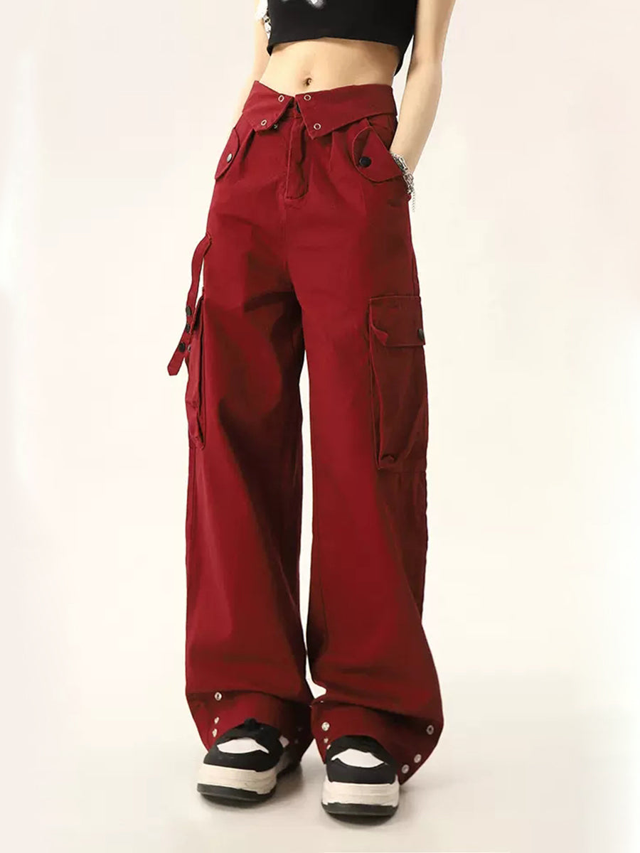 Red Loose Casual Pants