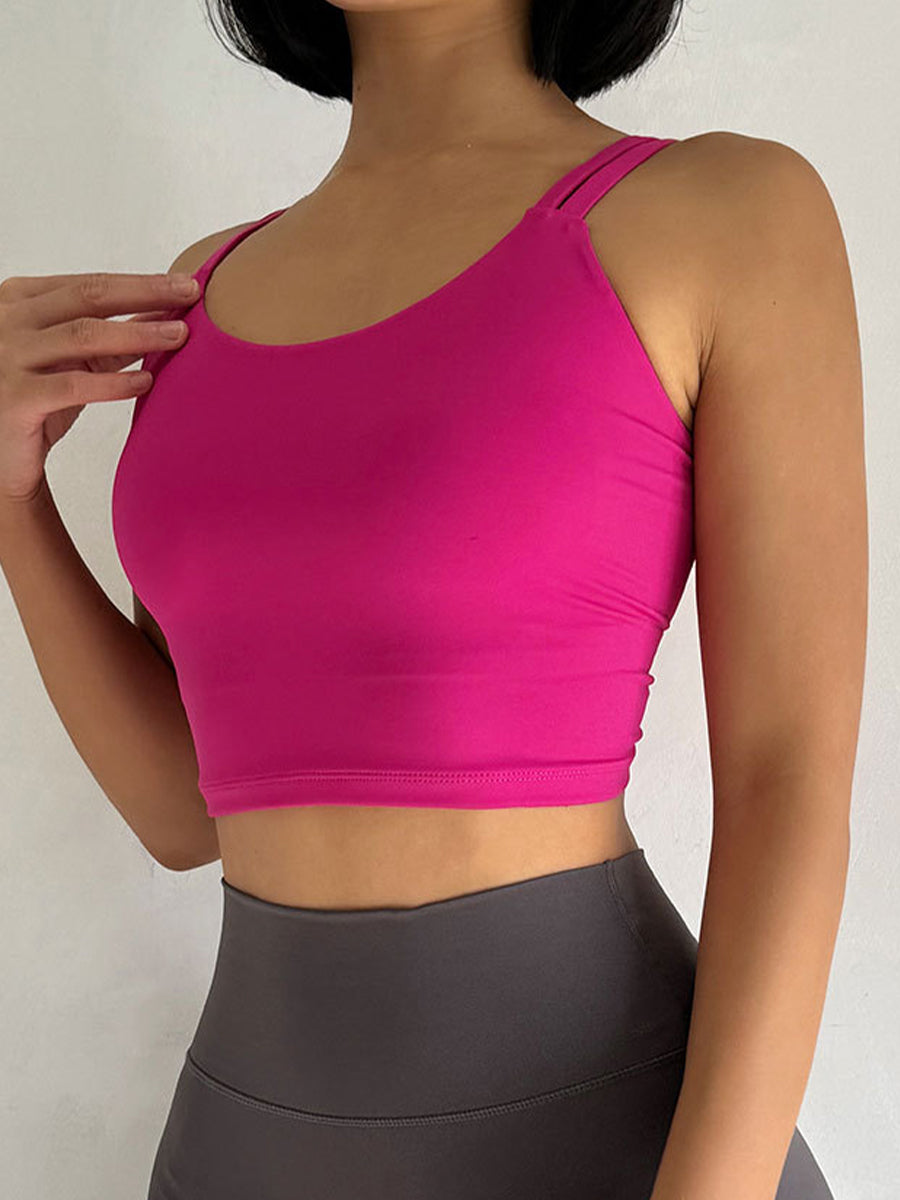 Solid Slim Fit Sports Cami Top Yoga Tank Gym Top with Chest Pads
