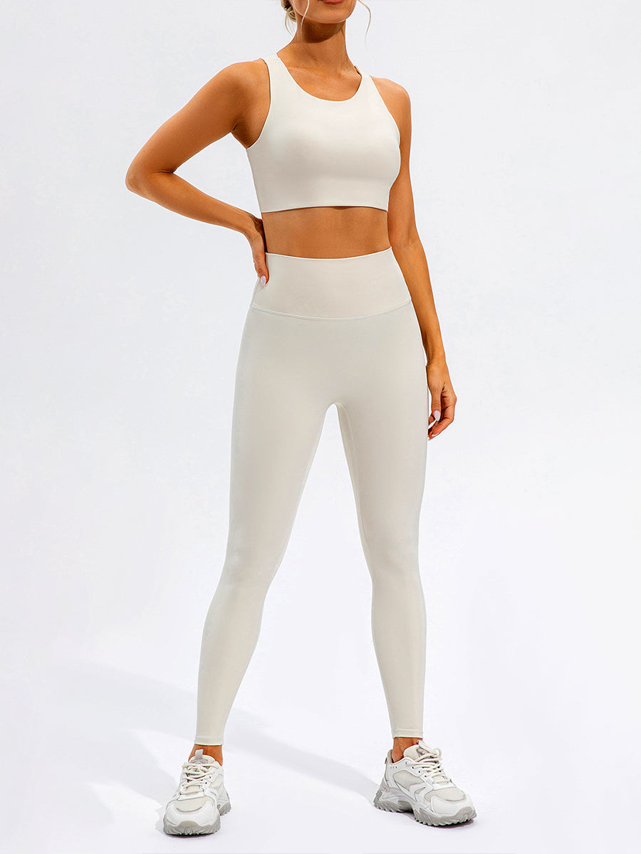 2pcs Sleeveless Tank Skin-Friendly Sports Set Workout Set Fitness Yoga Suit with Chest Pads