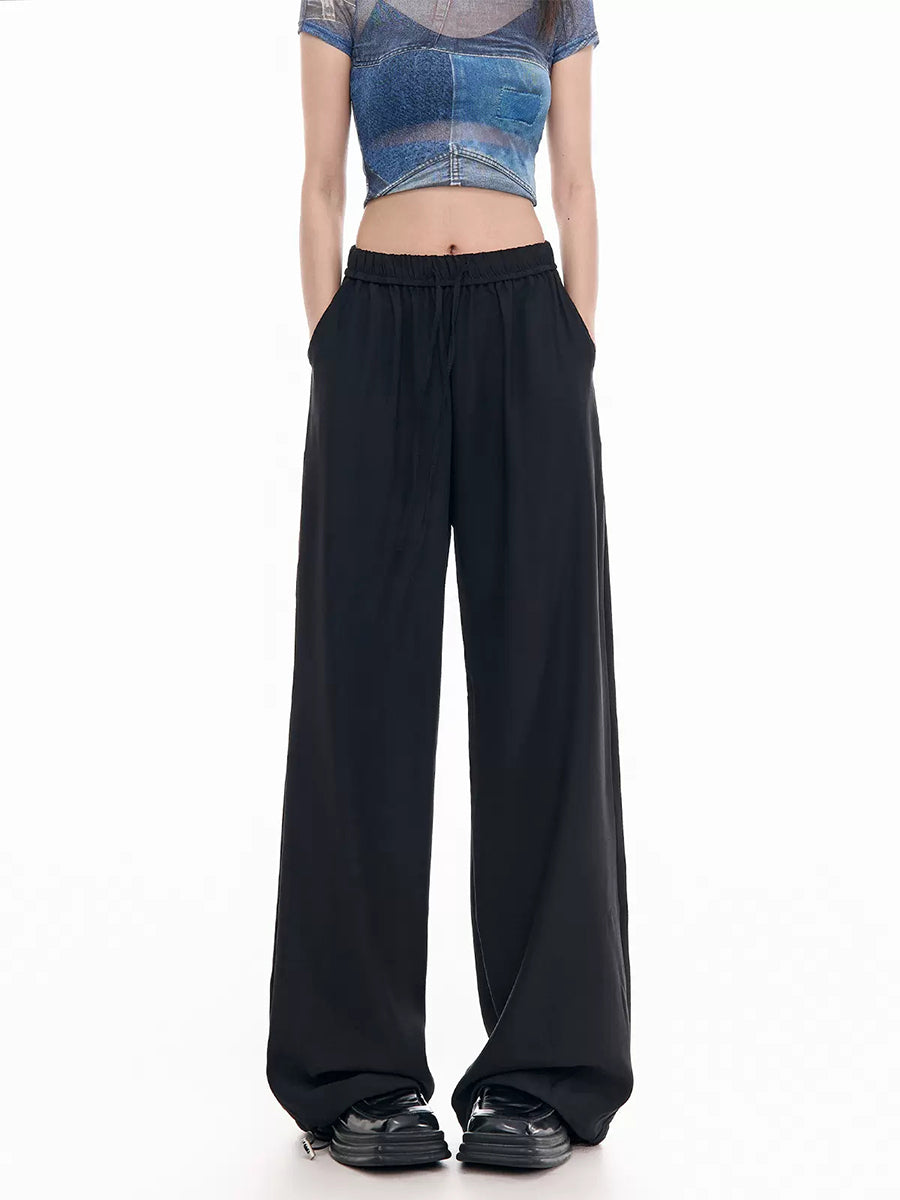 Solid Color Loose Fit Drawstring Pants