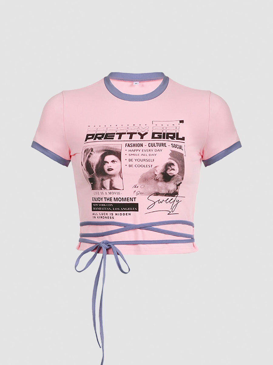 Lace-up Prints Crop Top