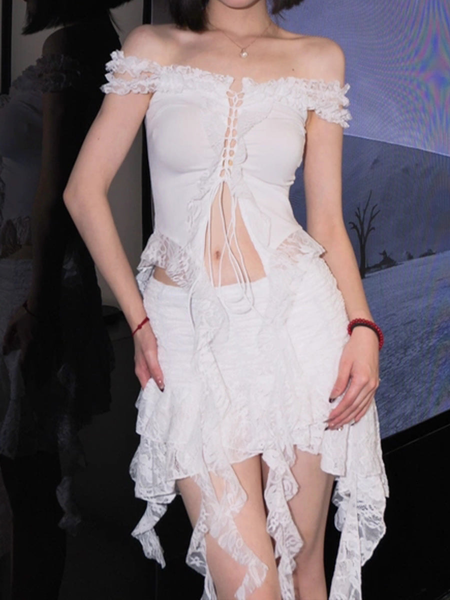 Irregular Wave Lace Mini Skirt