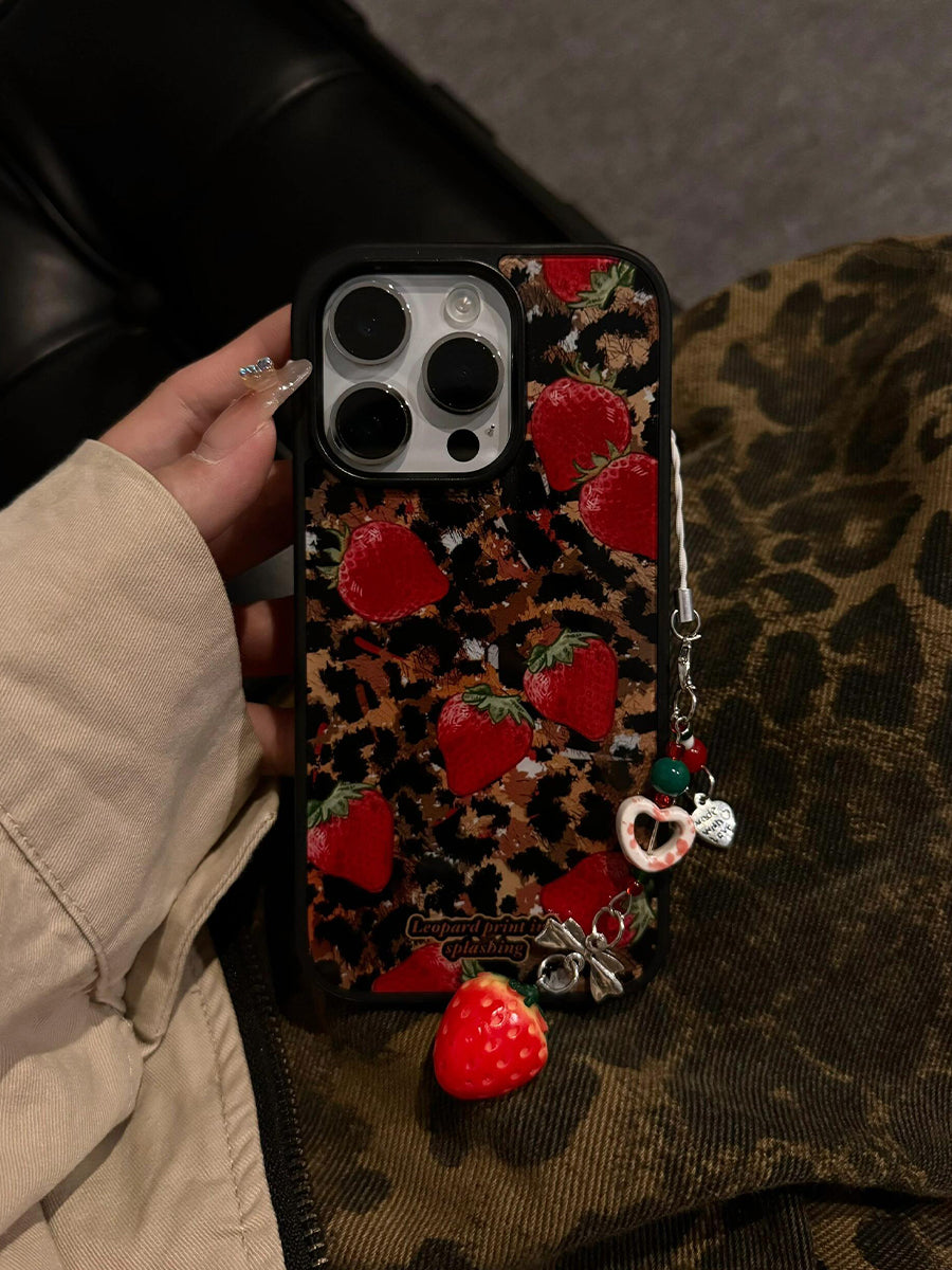 Cool Fashion Leopard Strawberry Black Frame Acrylic Phone Case