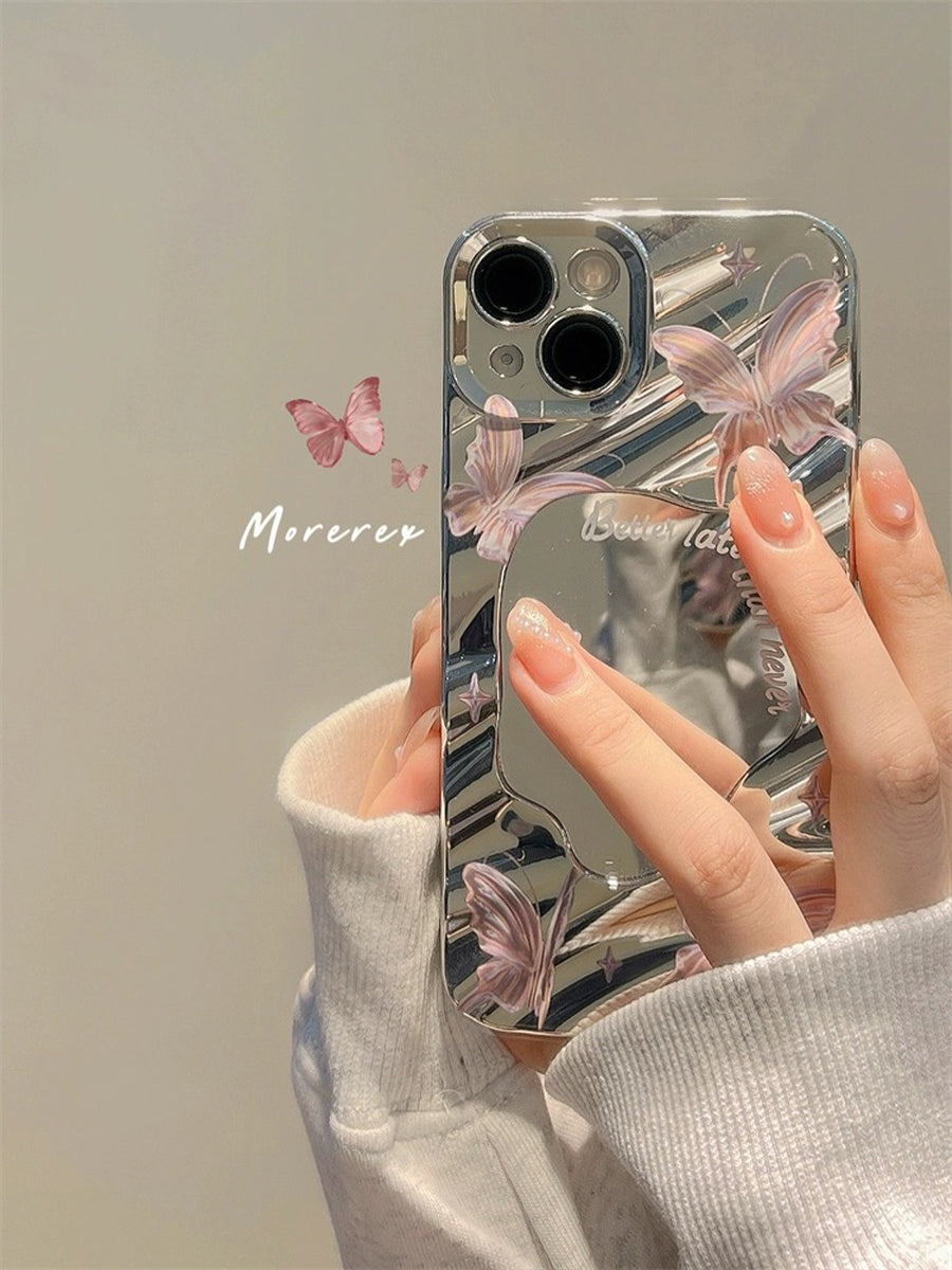 Pink Butterfly with Cosmetic Mirror Phone Case