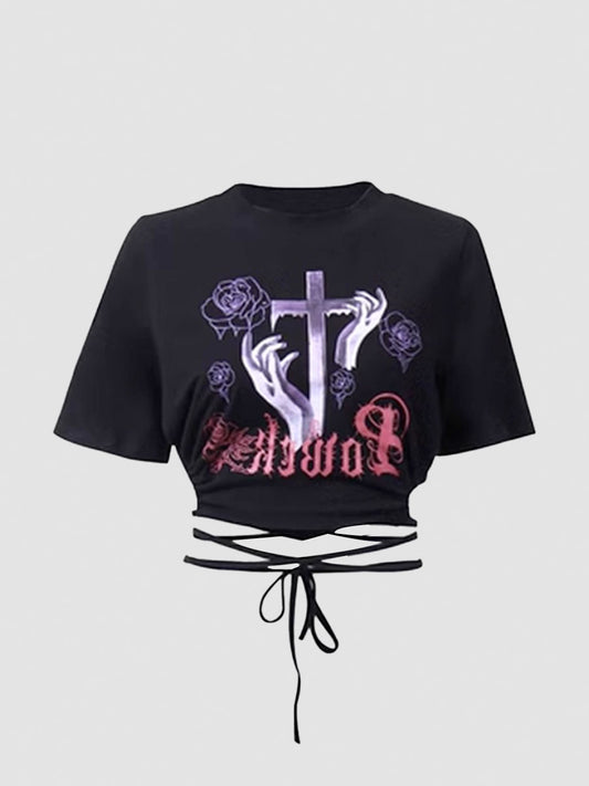 Lace-up Loose Crop Top