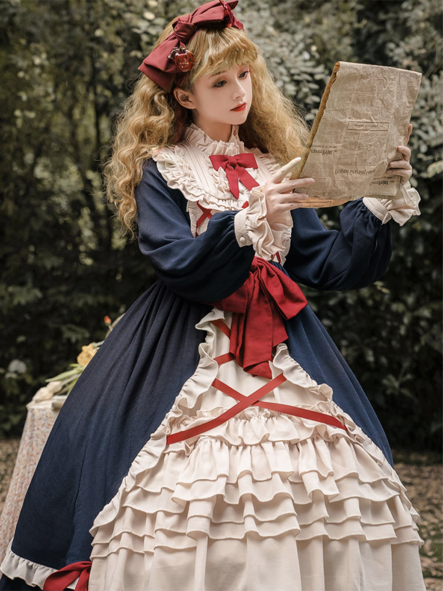 Girls Lolita Princess Dress Kawaii Long Sleeve Chiffon Skirt Cute Girl Dress