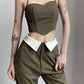 Green Slim Crop Top + Casual Pants Set