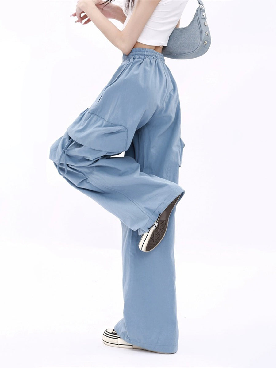 Casual Light Blue Loose Fit Cargo Sweatpants
