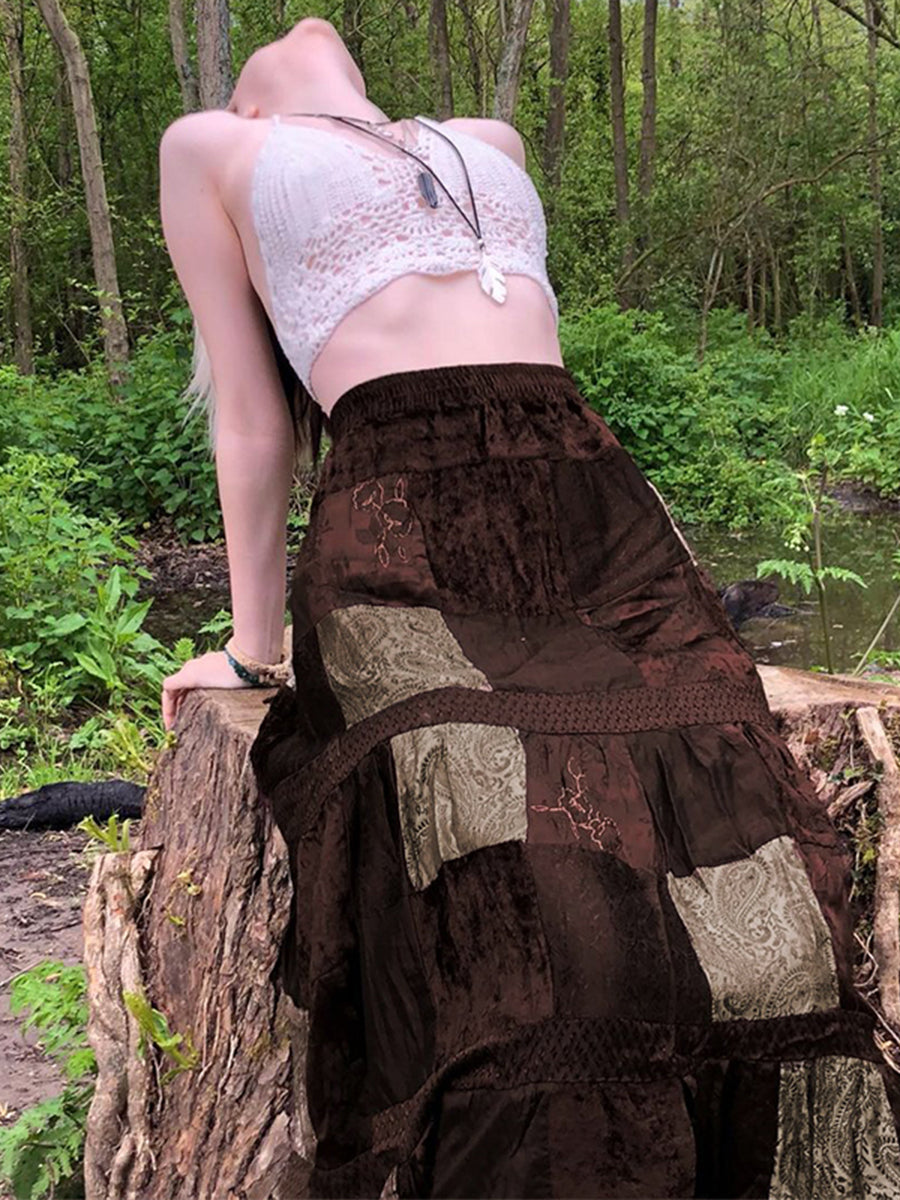 Vintage Totem Patchwork Long Skirt