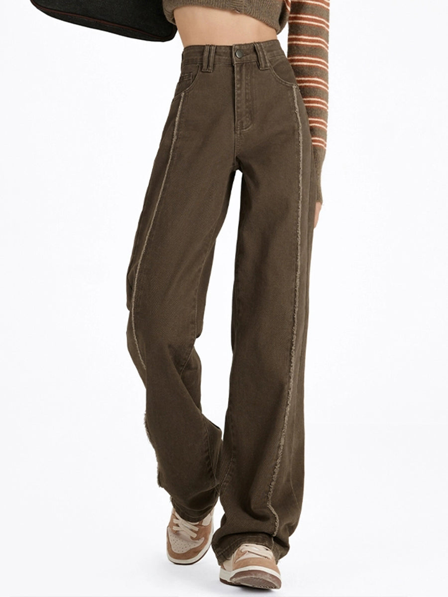 Vintage Straight Fit Brown Raw Trim Jeans