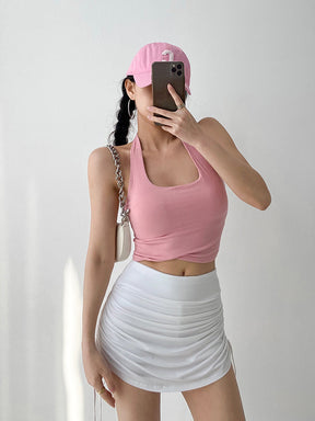 Solid Color Backless Halter Crop Top