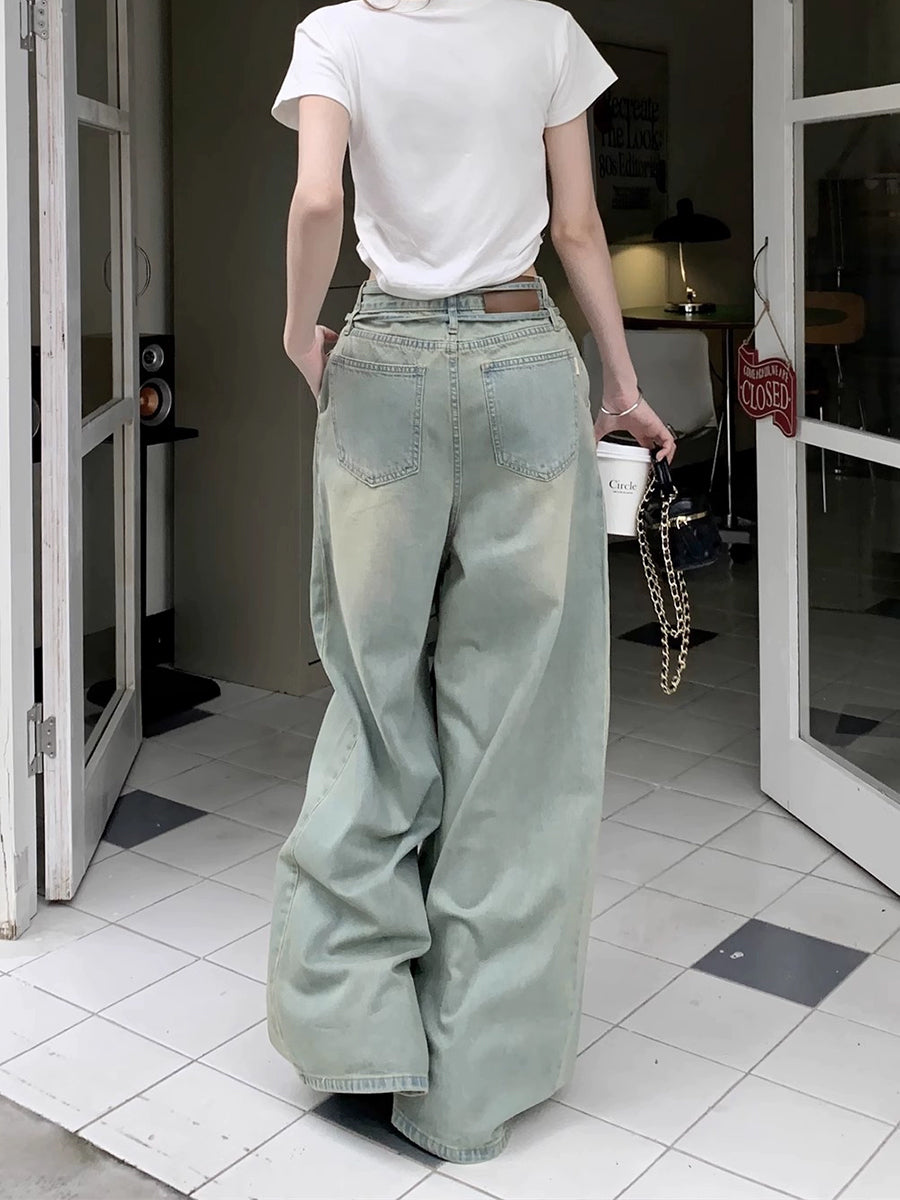 Vintage Light Blue Long Loose Fit Denim Jeans
