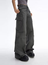 Dark Gray Straight Leg High Waist Casual Cargo Pants