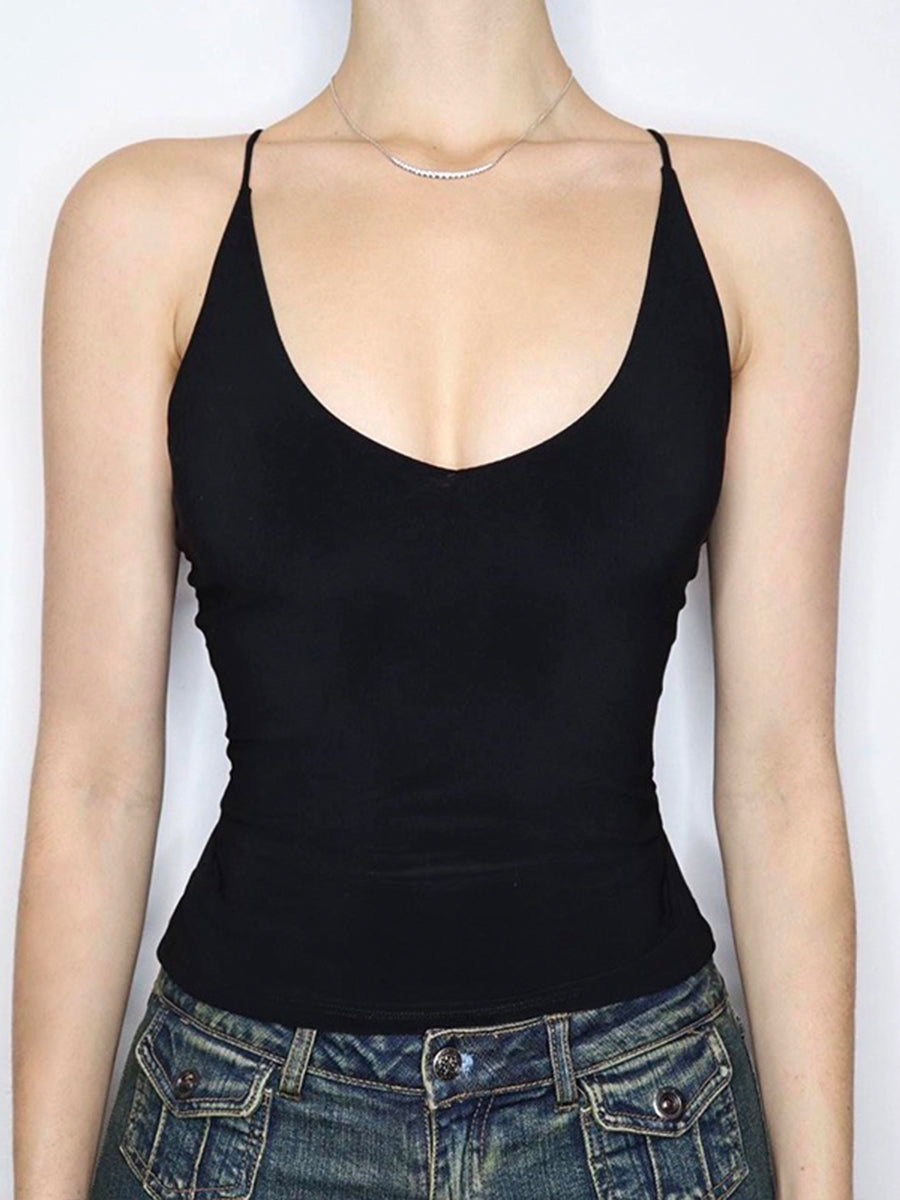 Backless Strappy Black Camisole Top