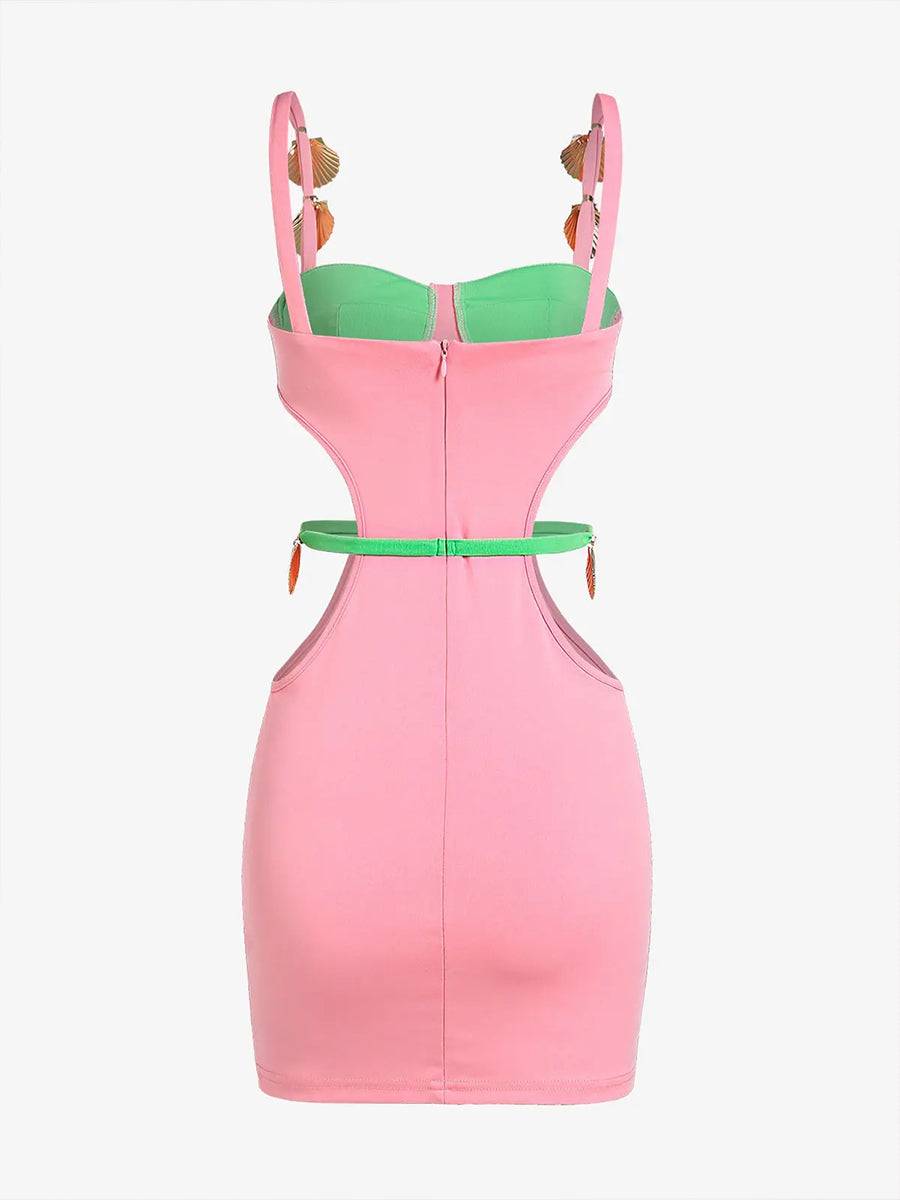 Shell Pink and Green Tight Cami Dress