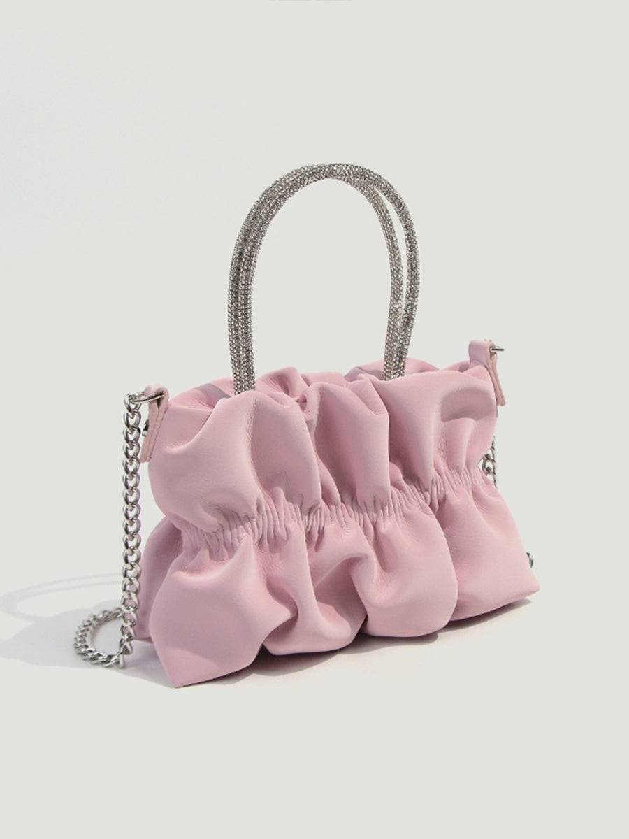 Pure Color Full Diamond Handle Cloud Bag