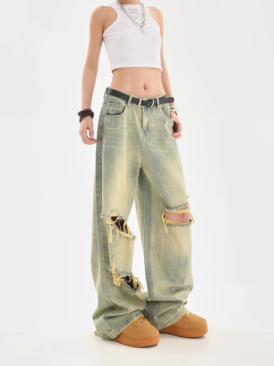 Vintage Straight High Waist Loose Ripped Jeans