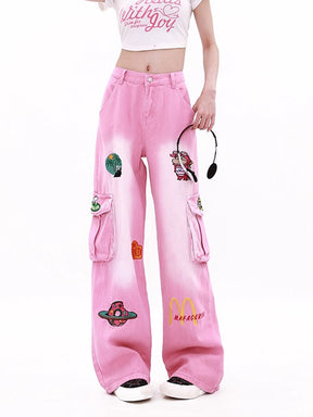 Vintage Cartoon Loose Cargo Jeans Pants