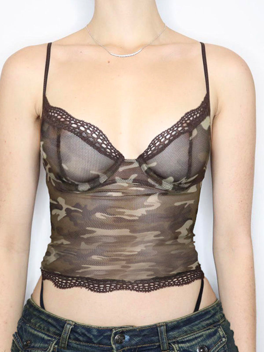 Vintage Camouflage Mesh Camisole Top