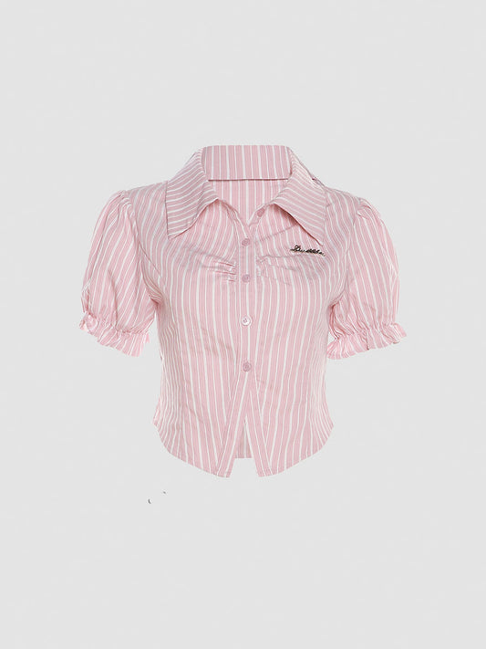 Striped Slim Fit Shirt Crop Top