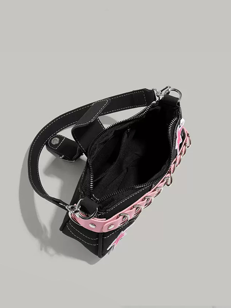 PU Leather Y2K Pink and Black Bag